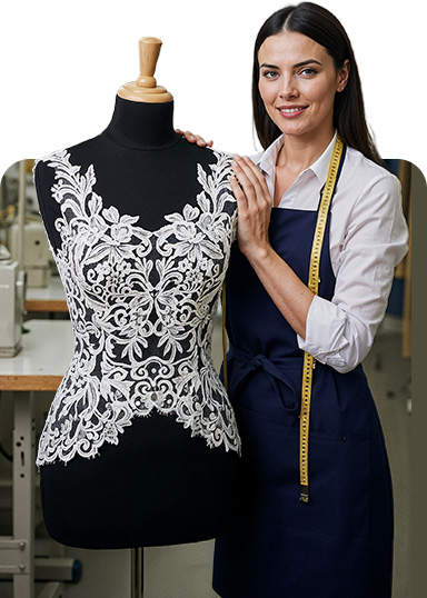 Expert Tailor and Seamstress Working on Wedding Dress Alterations